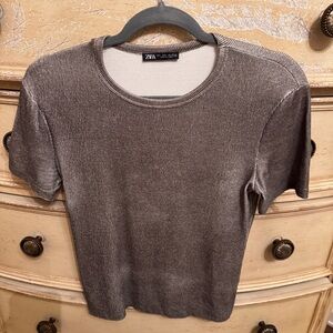 Zara Women's Metallic silver top